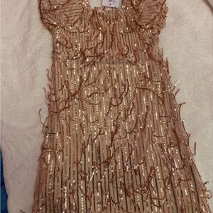 Speechless Kids Dress with Sequins in Gold and Cream